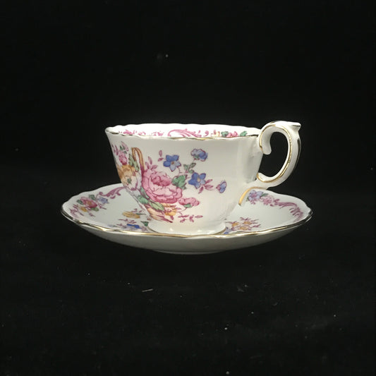 Vintage Decorative Crown Staffordshire, England Porcelain Teacup & Saucer